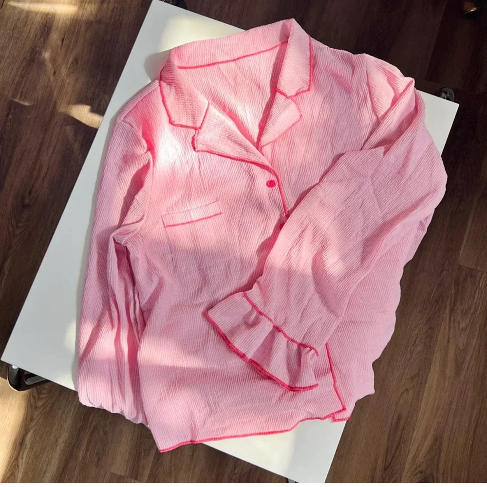 Pink Ruffle Pajama 2pc Set - Picture 2 of 9